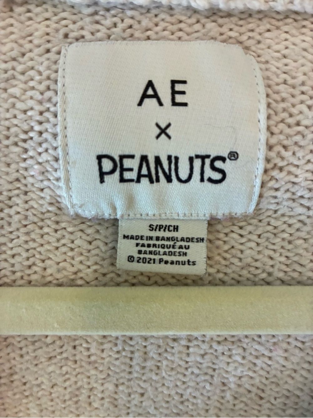 AE Snoopy Cream & Red Striped Knit Sweater Small - Picture 3 of 6
